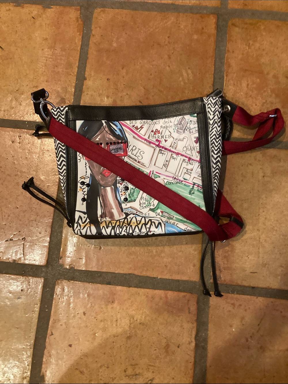 Brighton fashionista Crossbody with Burgundy Strap and Black Trim